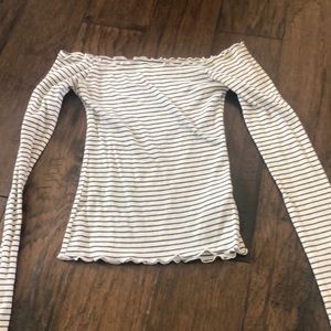 long sleeve striped off the shoulder shirt